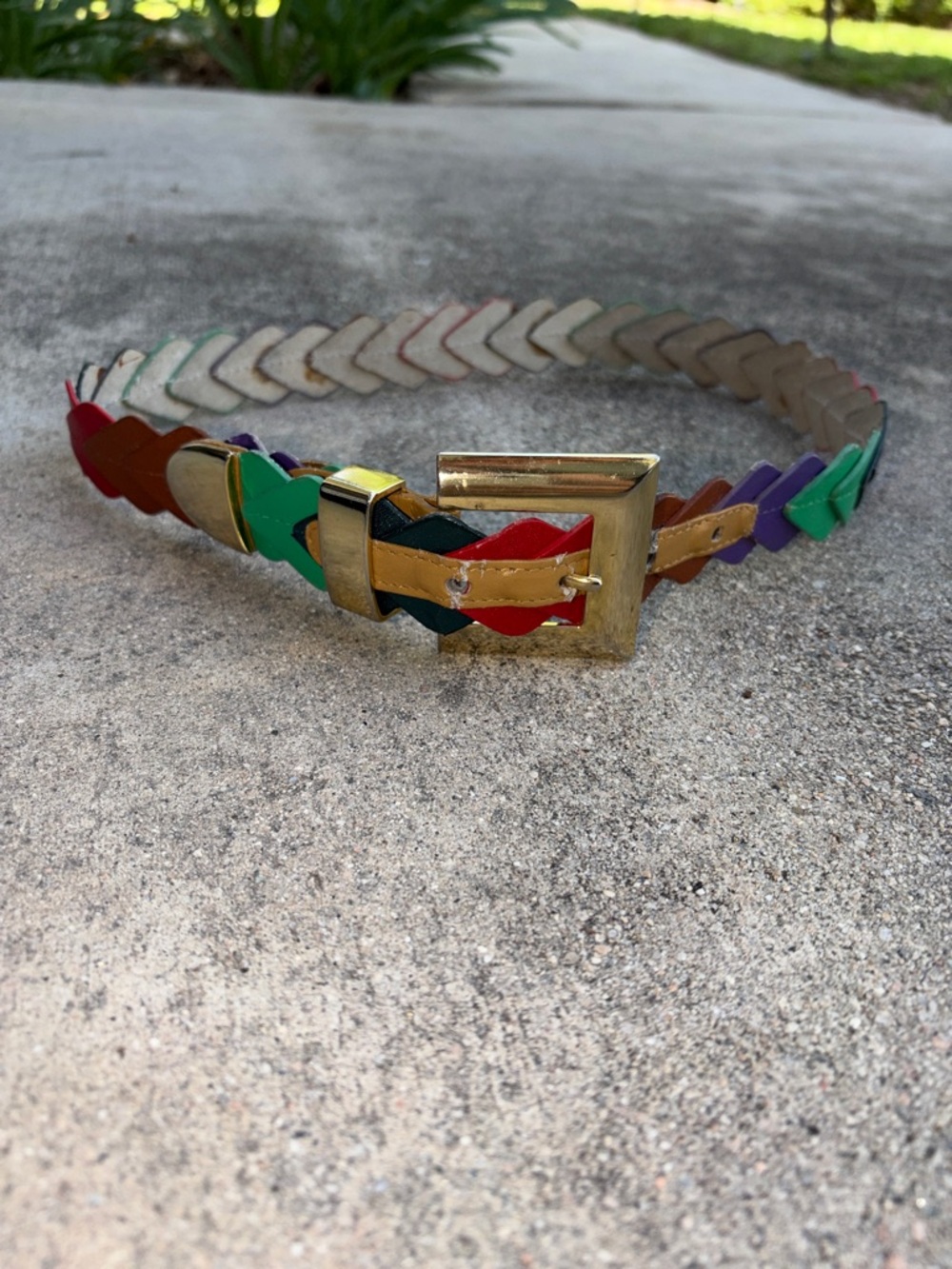 MILOR small vintage leafMulticolor Braided Leather Women's Belt with Gold Buckle